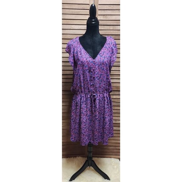 Vince Camuto XL Floral Purple Waist Cinch Drawstring V-Neck Sleeveless Dress - Picture 3 of 9